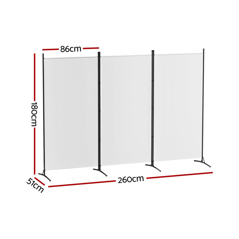 Artiss 3 Panel Room Divider Screen 260x180cm Fabric White Chez Guru