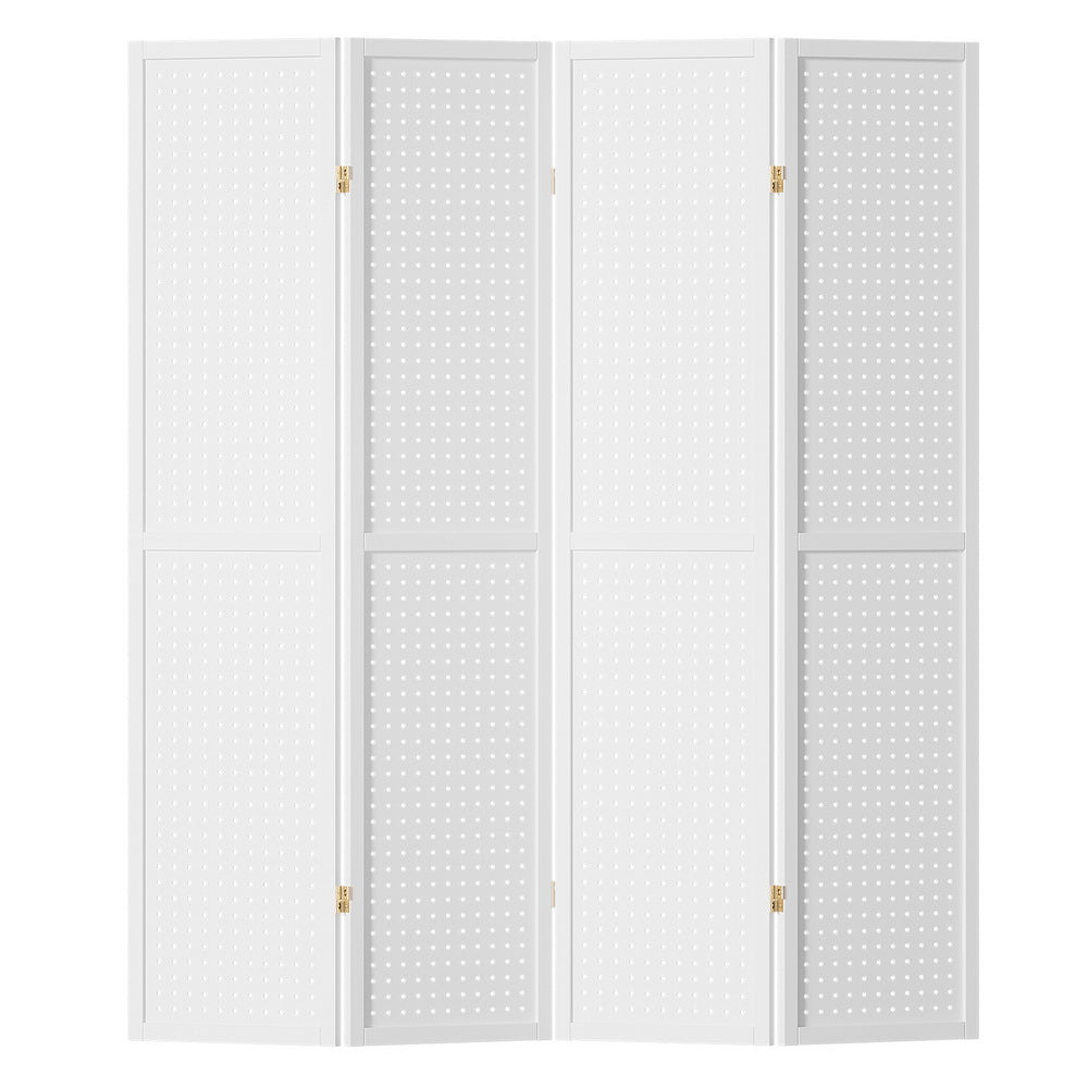 Artiss 4 Panel Room Divider Screen 164x170cm Pegboard White Chez Guru