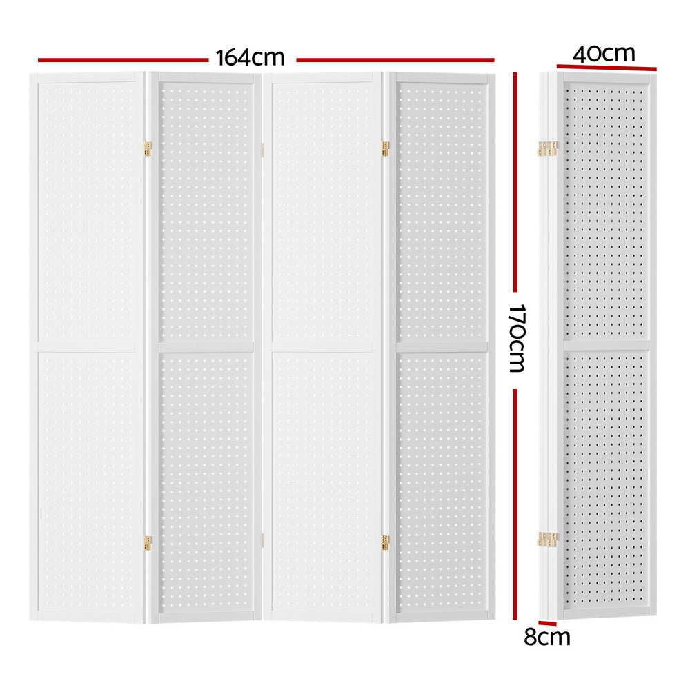 Artiss 4 Panel Room Divider Screen 164x170cm Pegboard White Chez Guru