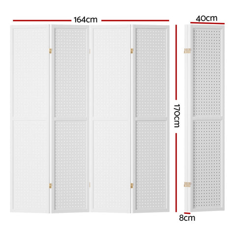 Artiss 4 Panel Room Divider Screen 164x170cm Pegboard White Chez Guru