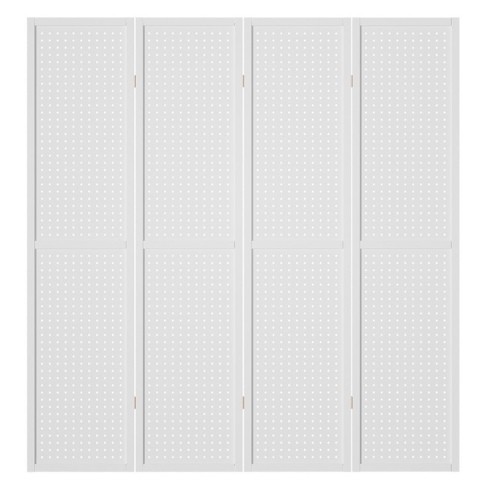 Artiss 4 Panel Room Divider Screen 164x170cm Pegboard White Chez Guru