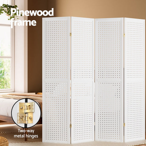 Artiss 4 Panel Room Divider Screen 164x170cm Pegboard White Chez Guru