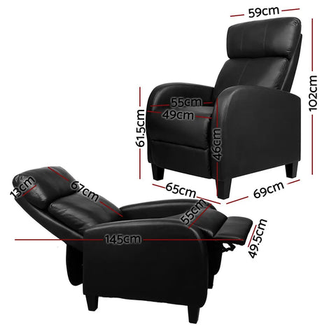 Artiss PU Leather Reclining Armchair - Black - Chez Guru