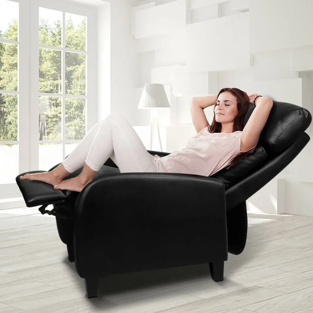Artiss PU Leather Reclining Armchair - Black - Chez Guru