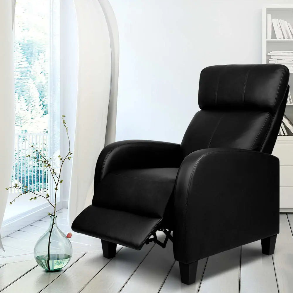 Artiss PU Leather Reclining Armchair - Black - Chez Guru