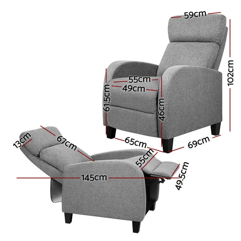Artiss Fabric Reclining Armchair - Grey - Chez Guru