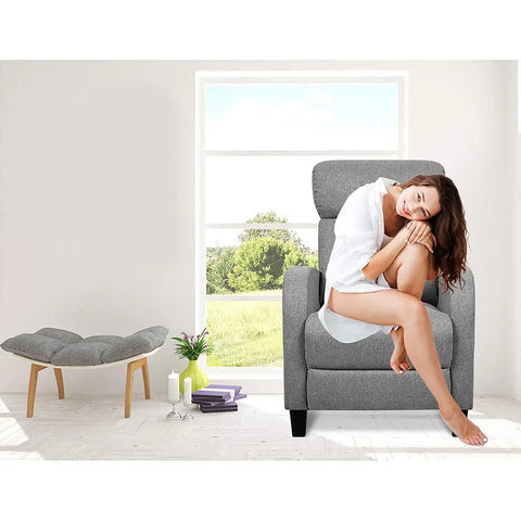 Artiss Fabric Reclining Armchair - Grey - Chez Guru