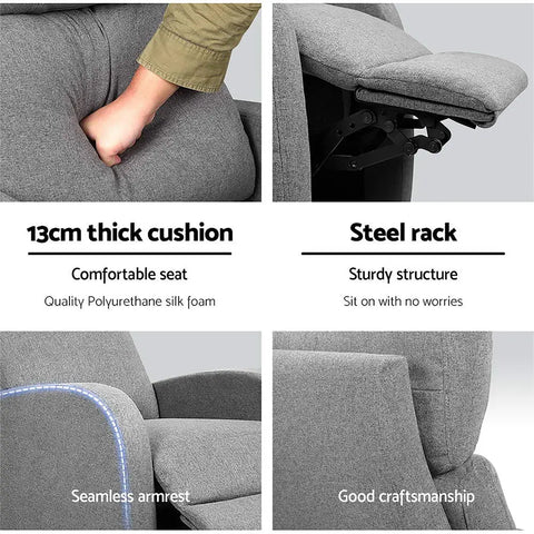 Artiss Fabric Reclining Armchair - Grey - Chez Guru