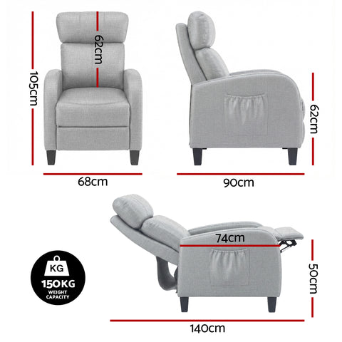 Artiss Massage Recliner Chair Small Recliner Sofa for Adults Fabric Grey