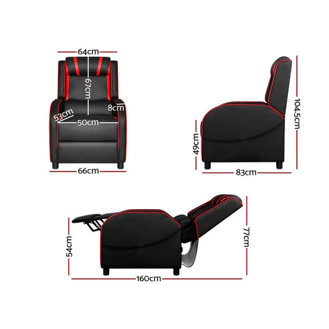 Artiss Recliner Chair Gaming Chair Leather Black Serik Chez Guru