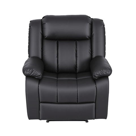 Artiss Manual Massage Recliner Chair for Living Room, Leather Sofa Lounge Reclining Chair with 2 USB Port, 160° Recline Reading Chair with 20CM Wide Armrests, 8 Point Vibration & Lumbar Heat, Black