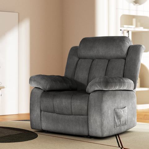 Artiss Recliner Chair Electric Massage Chair Velvet Lounge Sofa Heated Grey Chez Guru