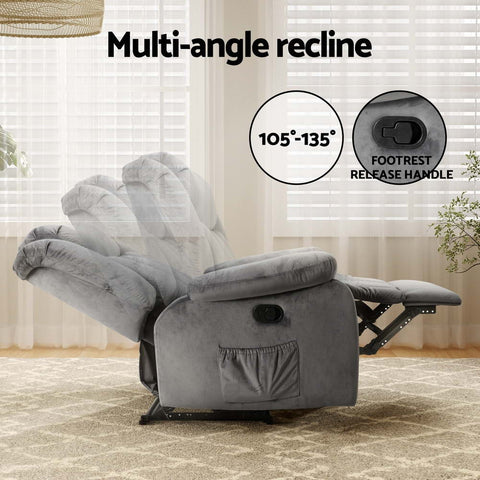 Artiss Recliner Chair Electric Massage Chair Velvet Lounge Sofa Heated Grey Chez Guru