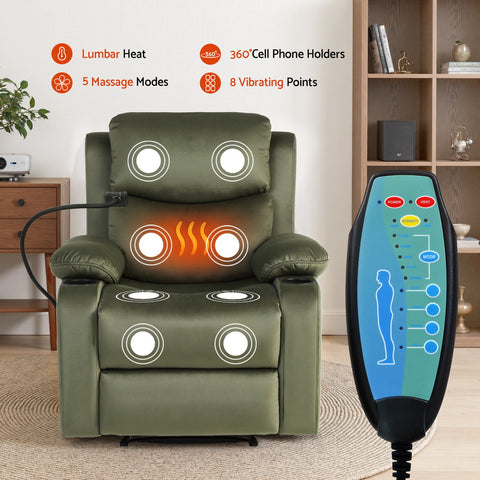 Artiss Recliner Chair Heated Massage Chair with Phone Holder Velvet