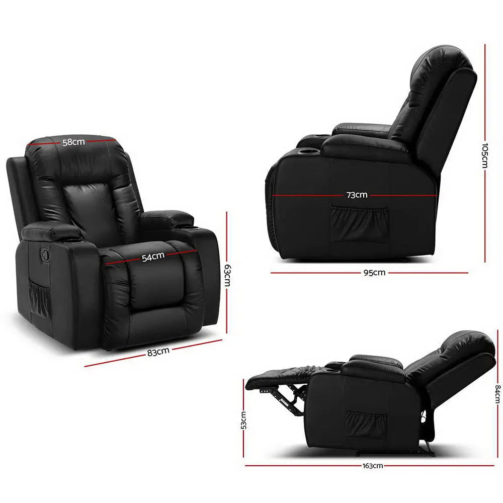 Artiss Recliner Chair Electric Heated Massage Chairs Faux Leather Cabin - Chez Guru