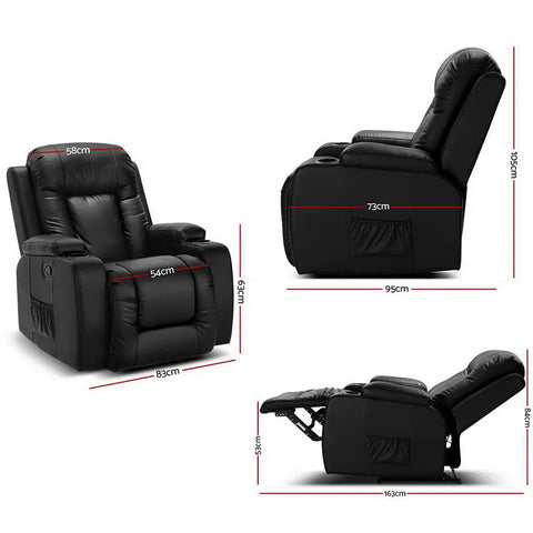Artiss Recliner Chair Electric Heated Massage Chairs Faux Leather Cabin - Chez Guru