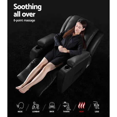 Artiss Recliner Chair Electric Heated Massage Chairs Faux Leather Cabin - Chez Guru