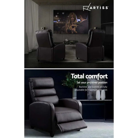Artiss Recliner Armchair Brown Faux Leather Bolivia - Chez Guru