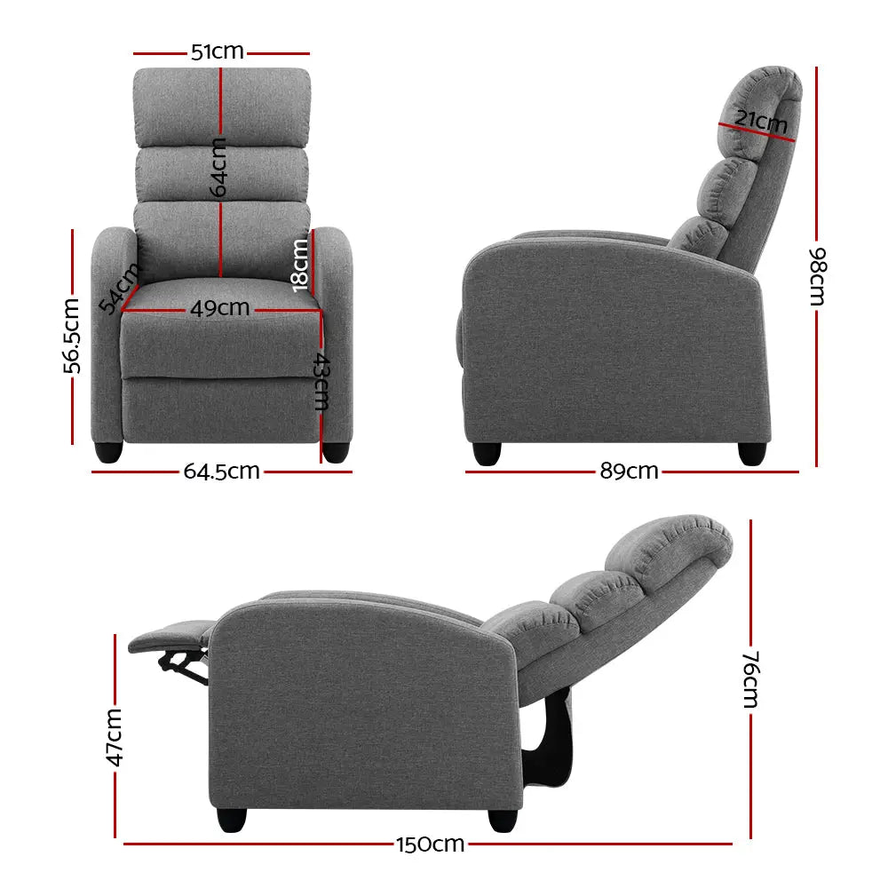 Artiss Recliner Armchair Grey Fabric Bolivia - Chez Guru