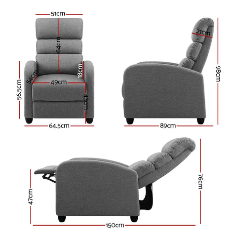 Artiss Recliner Armchair Grey Fabric Bolivia - Chez Guru