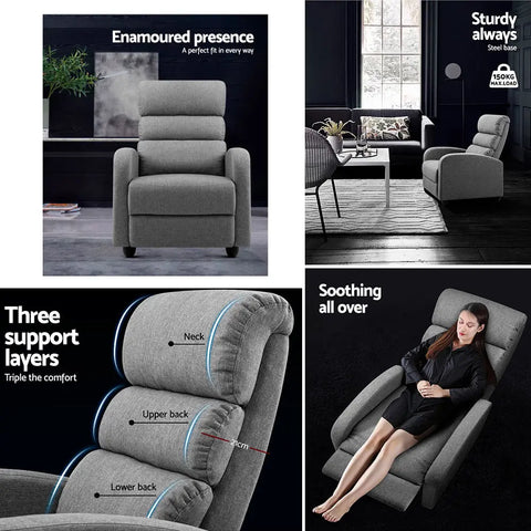 Artiss Recliner Armchair Grey Fabric Bolivia - Chez Guru