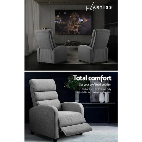 Artiss Recliner Armchair Grey Fabric Bolivia - Chez Guru