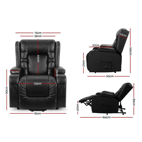 Artiss Recliner Chair Lift Assist Heated Massage Chair Leather Rukwa - Chez Guru
