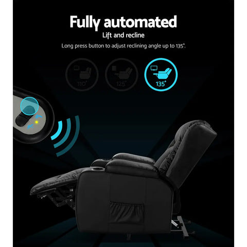 Artiss Recliner Chair Lift Assist Heated Massage Chair Leather Rukwa - Chez Guru