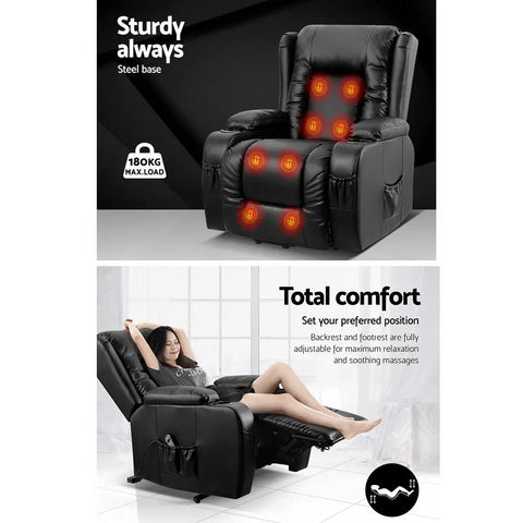 Artiss Recliner Chair Lift Assist Heated Massage Chair Leather Rukwa - Chez Guru