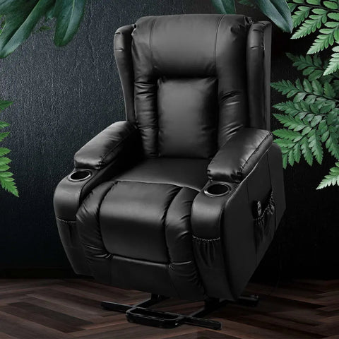 Artiss Recliner Chair Lift Assist Heated Massage Chair Leather Rukwa - Chez Guru