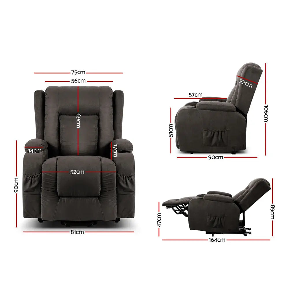 Artiss Recliner Chair Lift Assist Heated Massage Chair Velvet Rukwa - Chez Guru