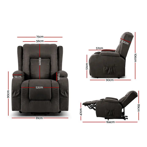 Artiss Recliner Chair Lift Assist Heated Massage Chair Velvet Rukwa - Chez Guru