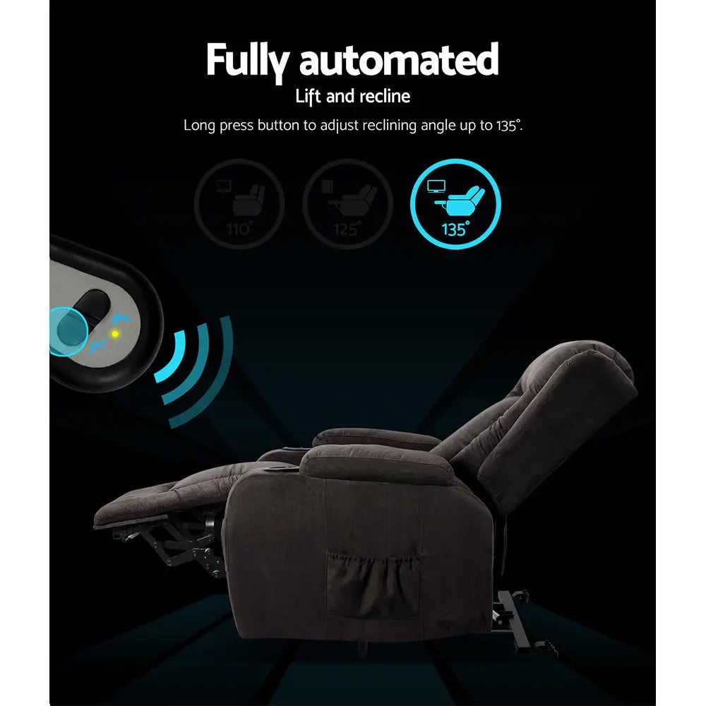 Artiss Recliner Chair Lift Assist Heated Massage Chair Velvet Rukwa - Chez Guru