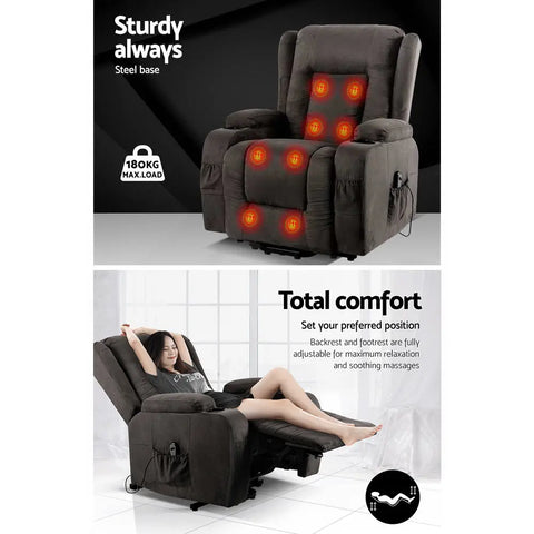 Artiss Recliner Chair Lift Assist Heated Massage Chair Velvet Rukwa - Chez Guru