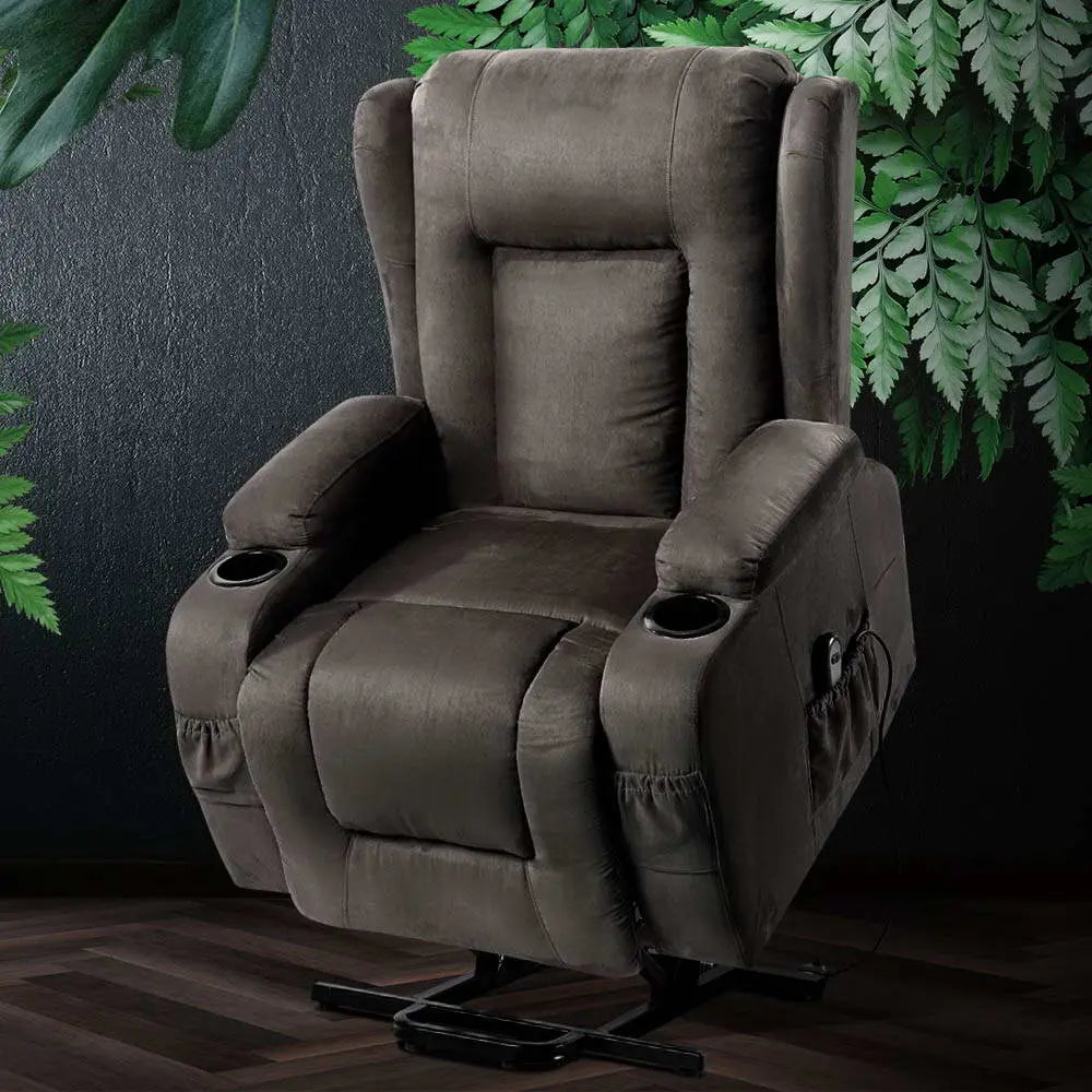 Artiss Recliner Chair Lift Assist Heated Massage Chair Velvet Rukwa - Chez Guru