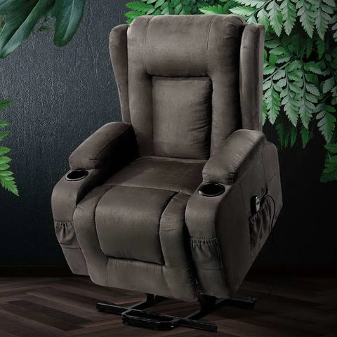 Artiss Recliner Chair Lift Assist Heated Massage Chair Velvet Rukwa - Chez Guru