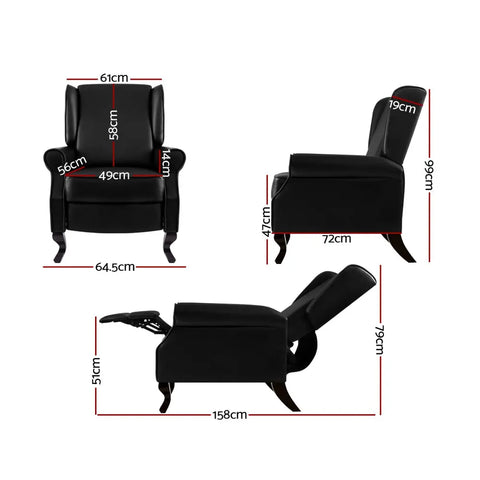 Artiss Recliner Armchair Black Faux Leather Domini - Chez Guru