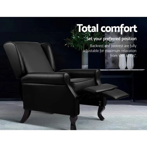 Artiss Recliner Armchair Black Faux Leather Domini - Chez Guru