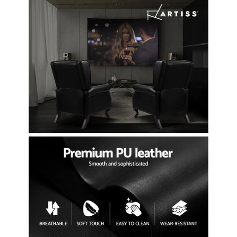 Artiss Recliner Armchair Black Faux Leather Domini - Chez Guru