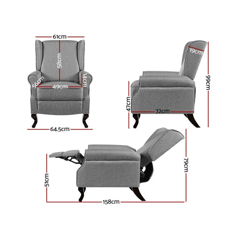 Artiss Recliner Armchair Grey Fabric Domini - Chez Guru