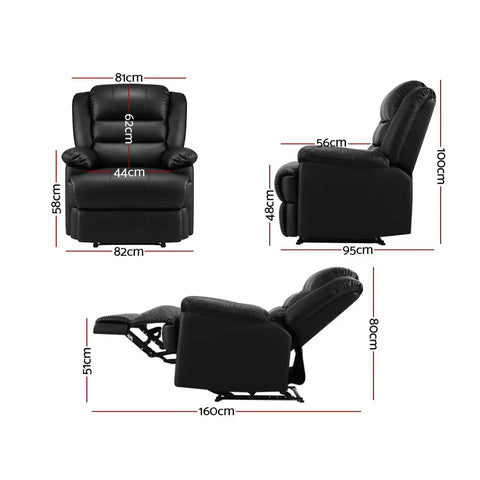 Artiss Recliner Chair Leather Black Cissy - Chez Guru