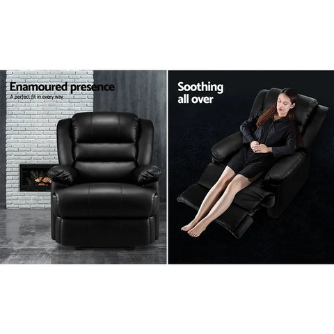 Artiss Recliner Chair Leather Black Cissy - Chez Guru