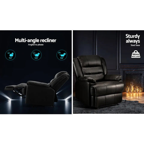 Artiss Recliner Chair Leather Black Cissy - Chez Guru