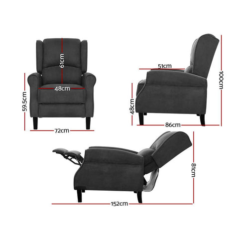 Artiss Recliner Chair Adjustable Sofa Lounge Soft Suede Armchair Couch Charcoal Chez Guru