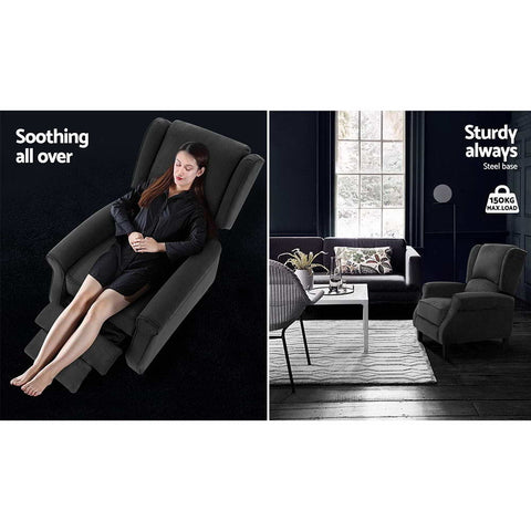 Artiss Recliner Chair Adjustable Sofa Lounge Soft Suede Armchair Couch Charcoal Chez Guru