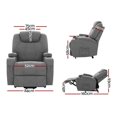 Artiss Recliner Chair Lift Assist Heated Massage Chair Velvet Milio - Chez Guru