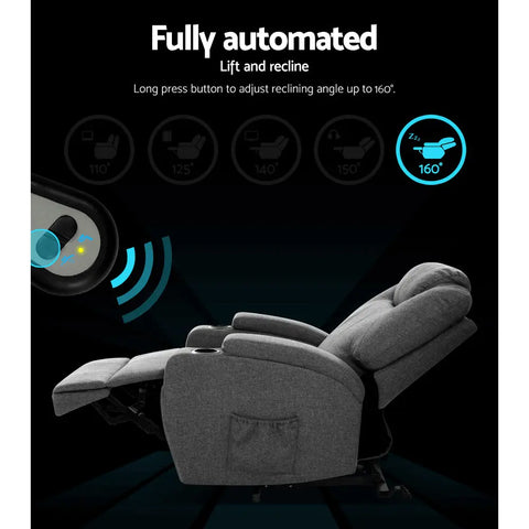 Artiss Recliner Chair Lift Assist Heated Massage Chair Velvet Milio - Chez Guru