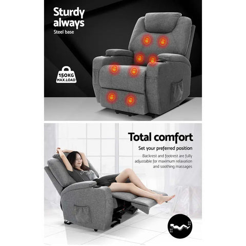 Artiss Recliner Chair Lift Assist Heated Massage Chair Velvet Milio - Chez Guru