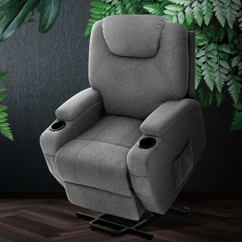 Artiss Recliner Chair Lift Assist Heated Massage Chair Velvet Milio - Chez Guru