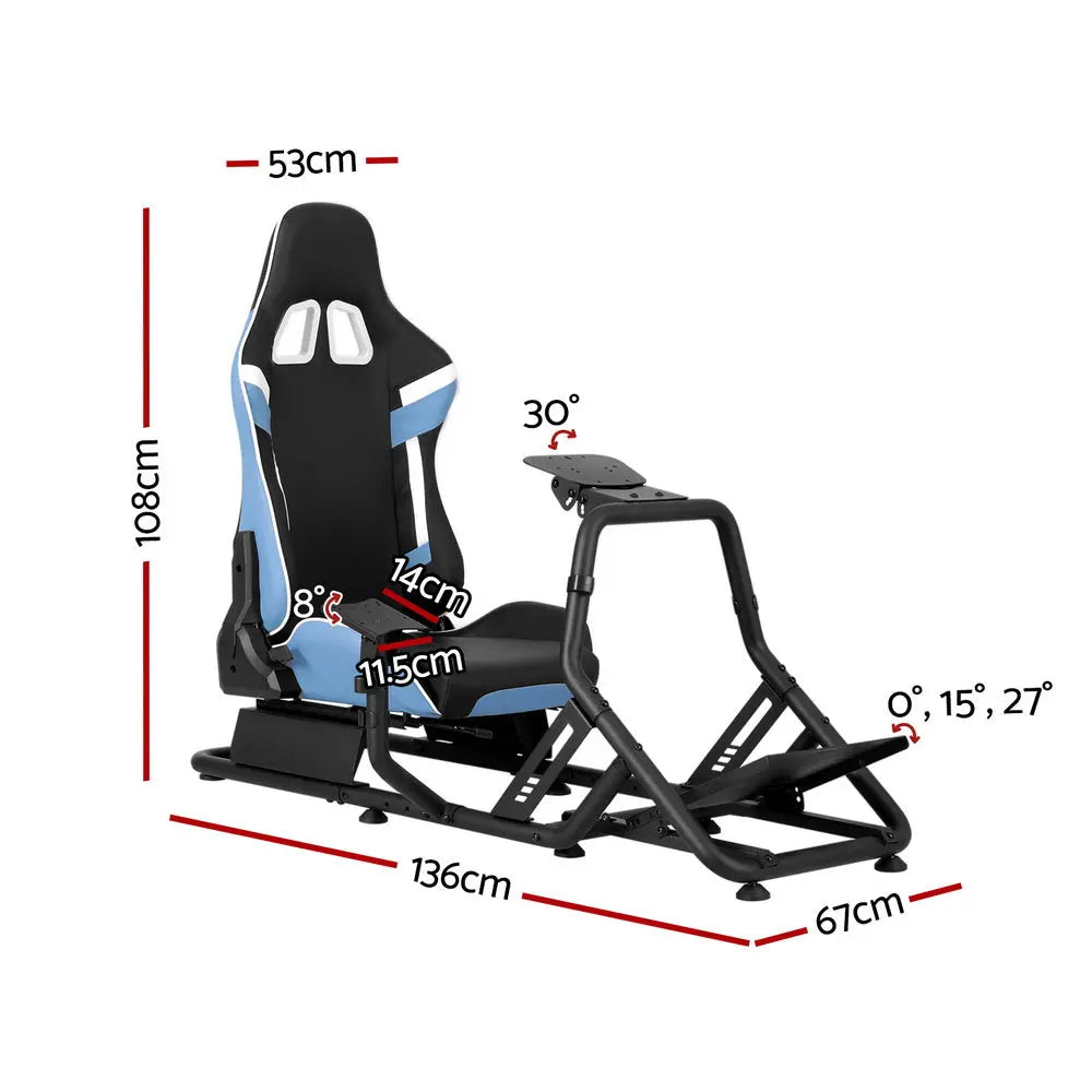 Artiss Racing Simulator Cockpit Steering Wheel Gaming Chair Blue Chez Guru